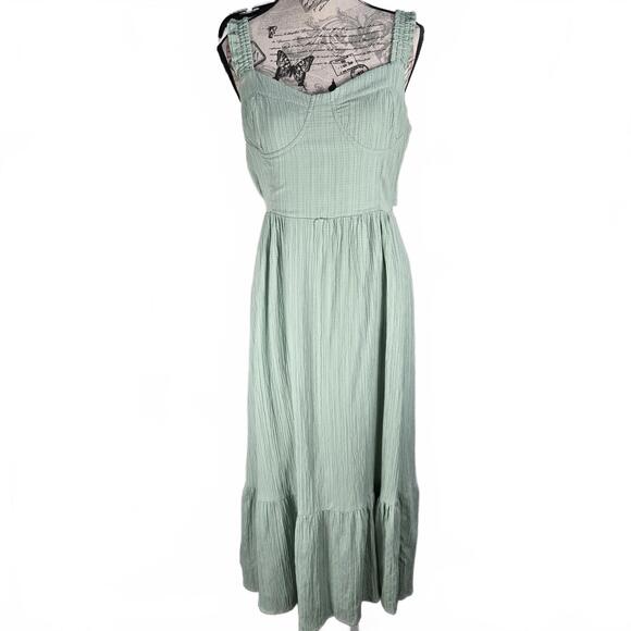 Altar'd State Maxi Dress Women's Size L Sleeveless Open Back Blue/green Tiered - Picture 5 of 8